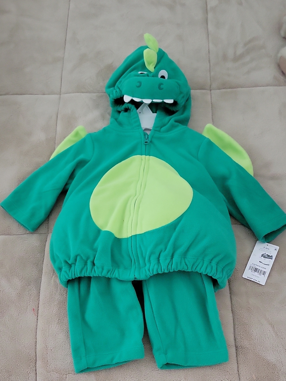 Carter's Green & Lime Dinosaur Hoodie Costume Set